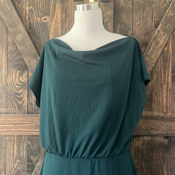 Off The Shoulder Short Sleeve Ribbed Casual Party Bodycon Midi Green Dress - Picture 5 of 15
